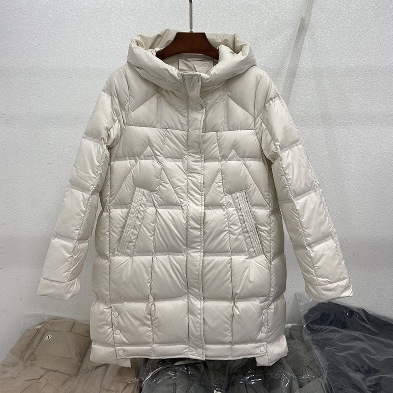 Women's Mid-length Adhesive Hooded Lightweight Down Korean Jackets