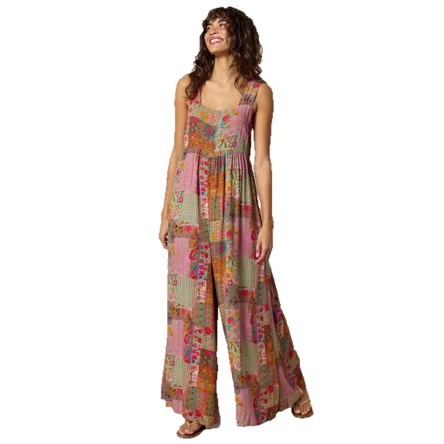 Women's Bohemian Patchwork Retro Sling Wide Leg Stretch Women's Jumpsuit/clothing