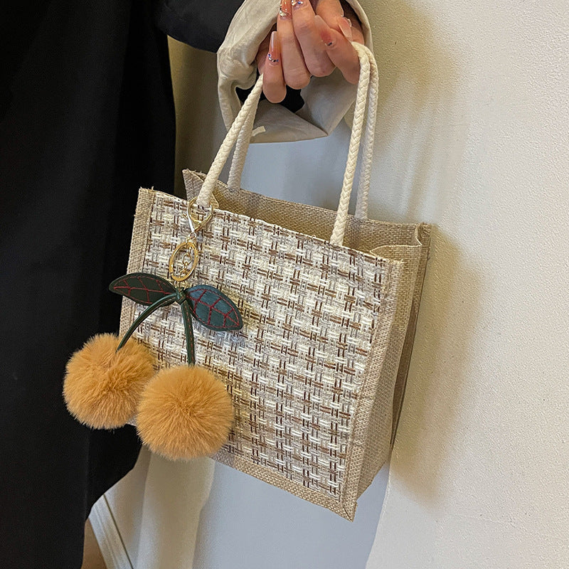 Linen Woven Fashion Lunch Box Pouch Shoulder Bags