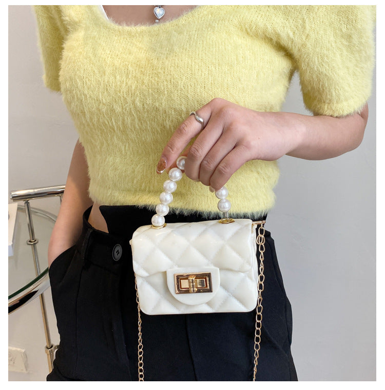 Macron Color Rhombus Pearl Chain Classic Style Crossbody Bags
