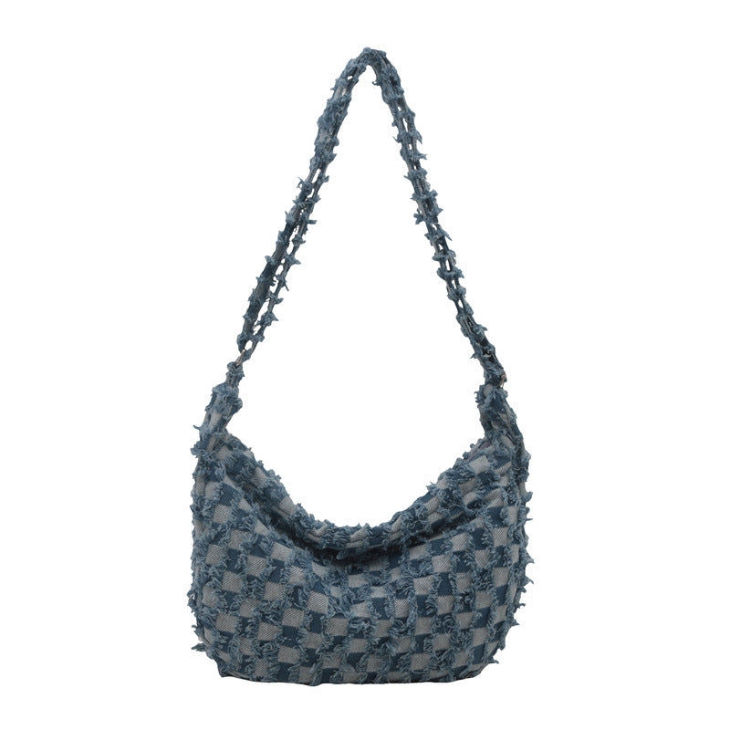 Mori Style Denim Niche Chessboard Fashion Shoulder Bags