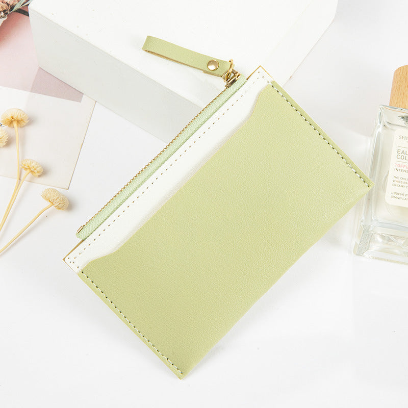 Women's Zipper Leather Stitching Contrast Color Fresh Ladies Wallets