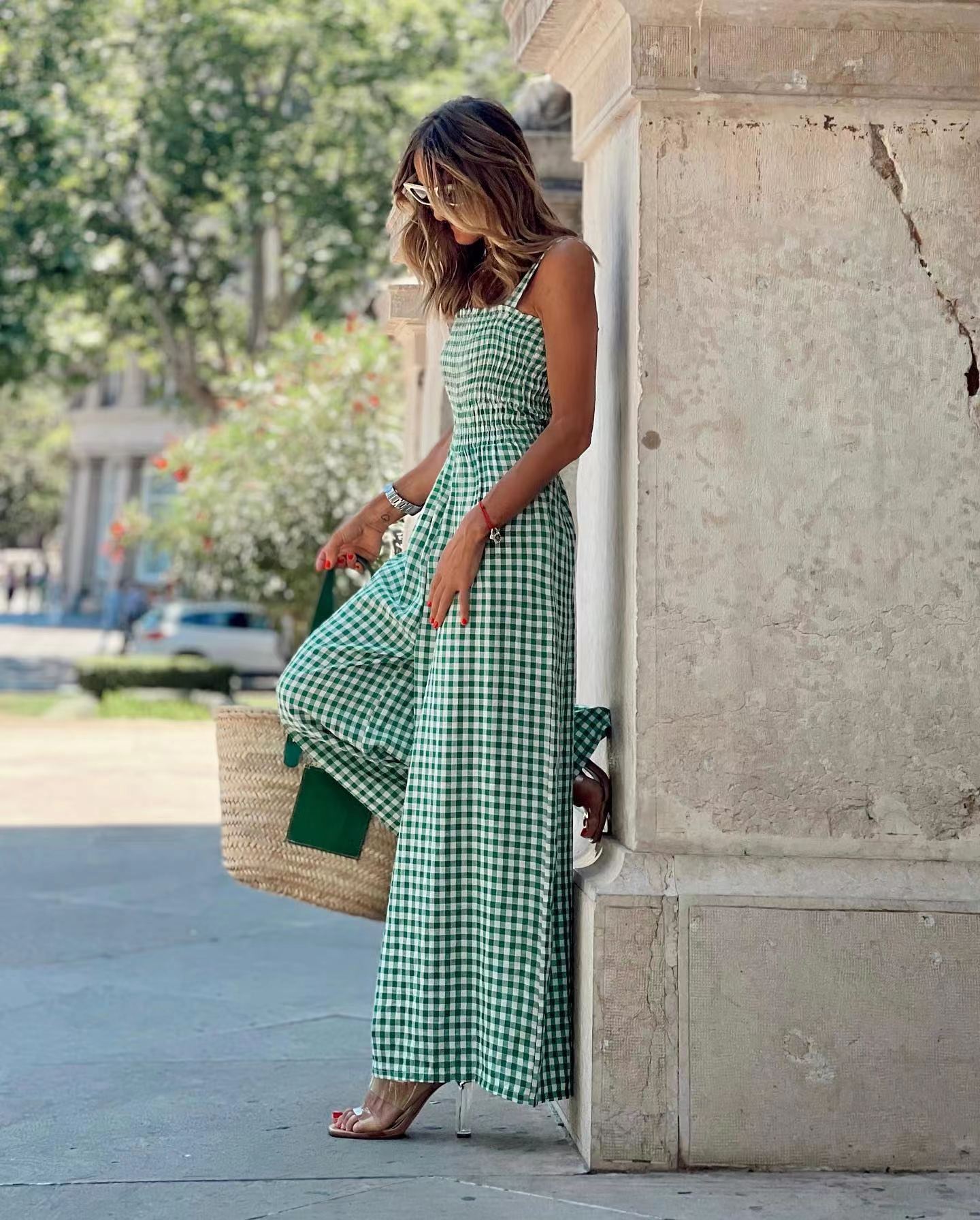 Women's Summer Elegant Trousers Plaid Casual Jumpsuits