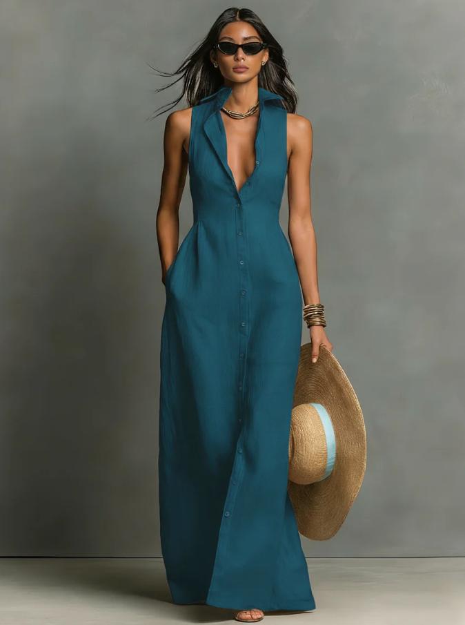 Classic Stylish Summer Breasted Sleeveless Collar Dress