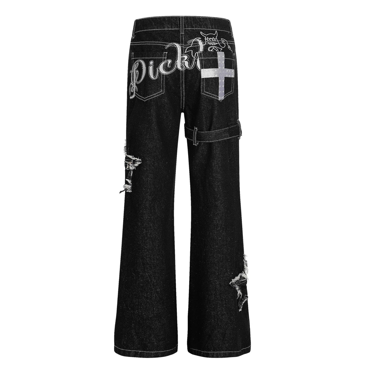 Women's Patch Slightly Flared Subculture High Waist Slim Fit Jeans