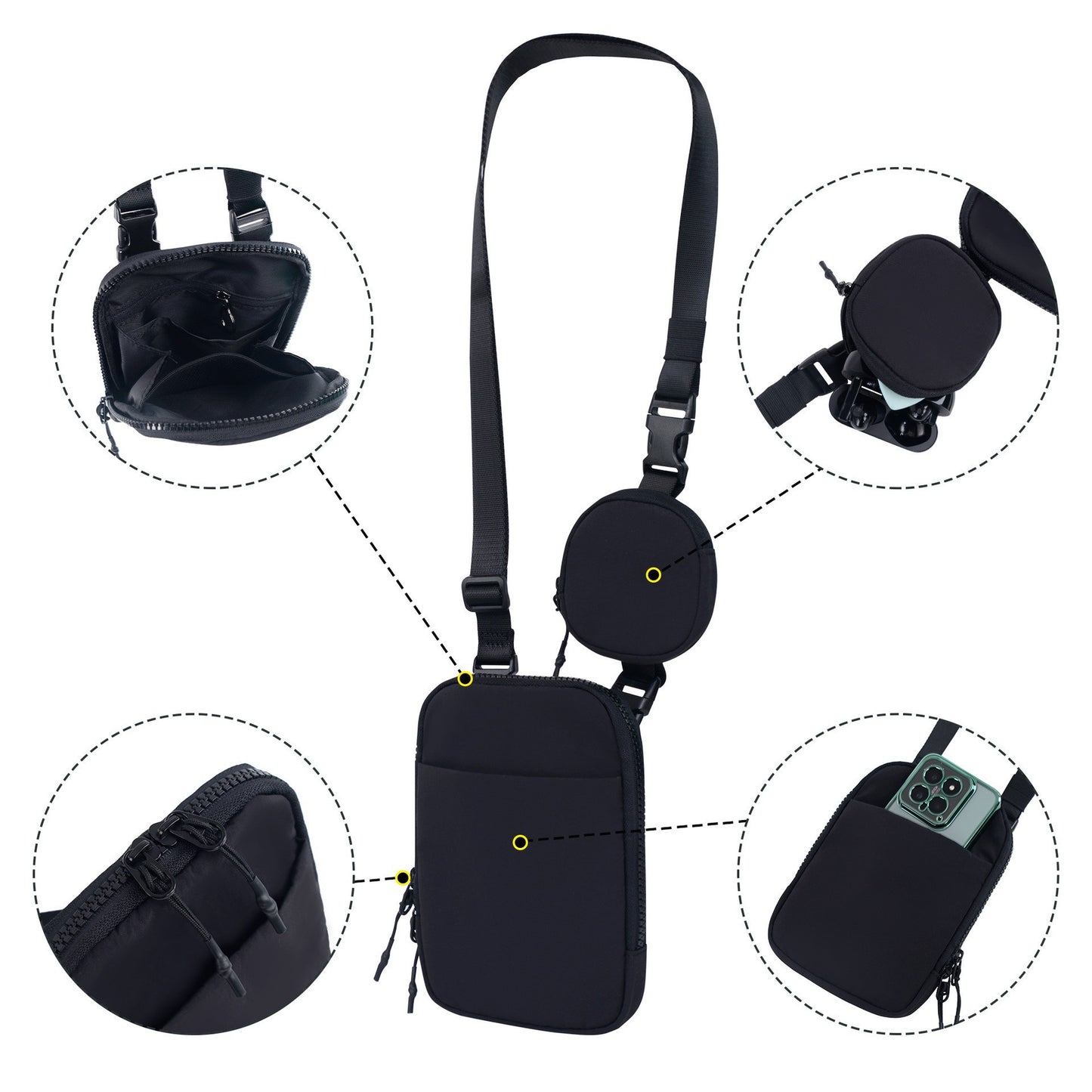 Women's & Men's & Trendy Adjustable Detachable Waterproof Nylon Phone Bags