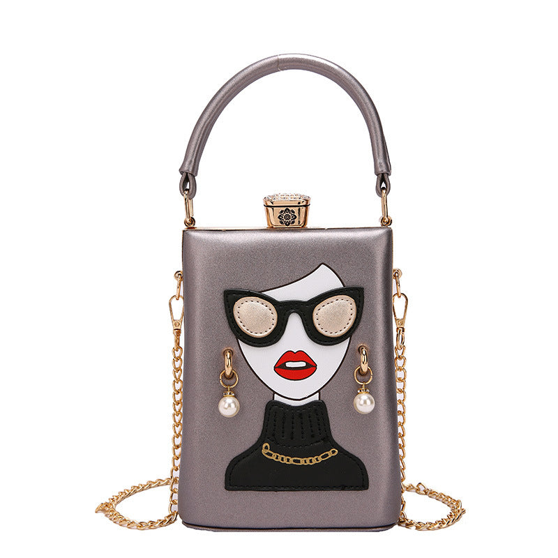 Women's Beauty With Glasses Portable Minority Chain Crossbody Bags