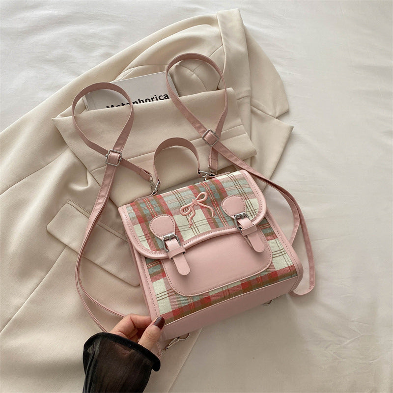 Women's Versatile Lattice Contrast Color Mini Portable Backpacks