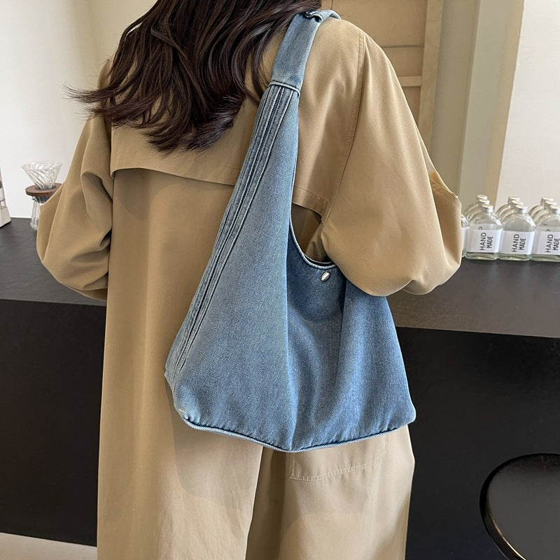 Literary Style Denim Female Large Capacity Solid Shoulder Bags