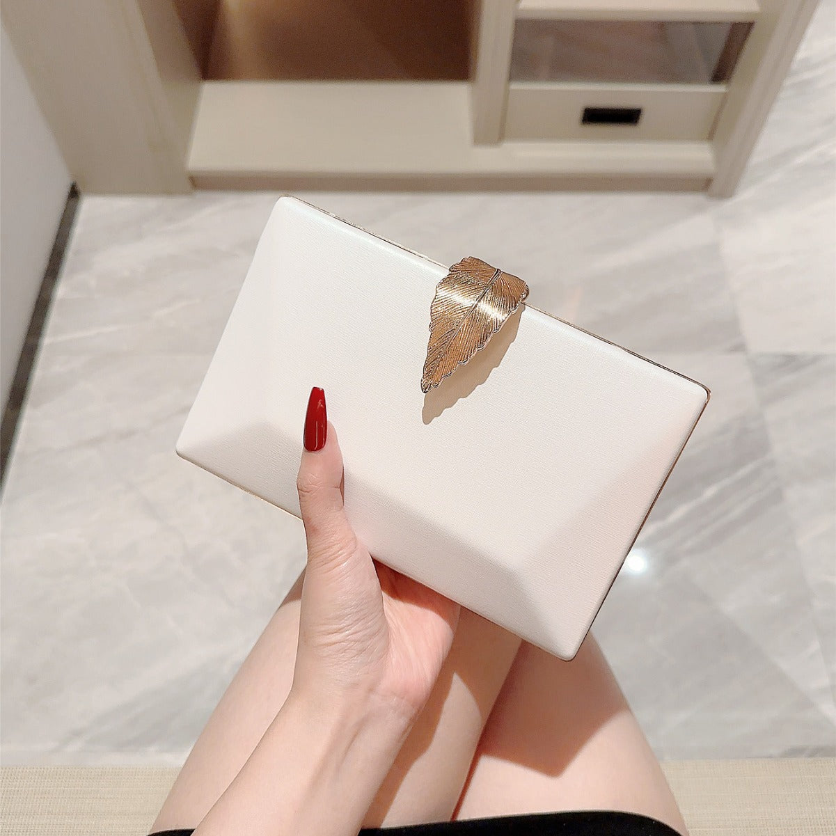 Dinner Metal Leaf Clutch Box Chain Evening Bags