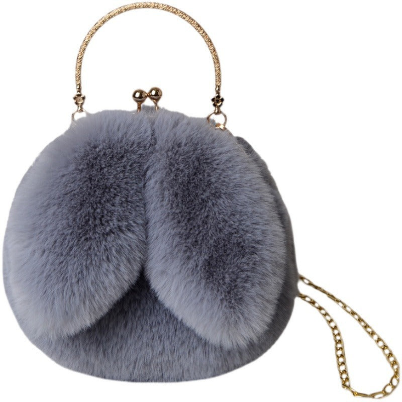Women's Furry Portable Plush Rabbit Ears Stylish Shoulder Bags