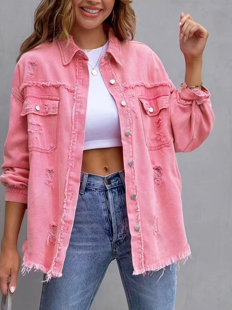 Women's Denim Ripped Simple Comfortable Slim Slimming Coats