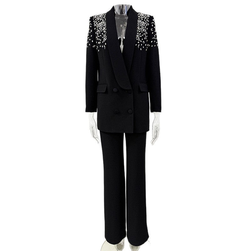 Trendy Pretty Bead Diamond Trousers Two-piece Fashion Casual Suit