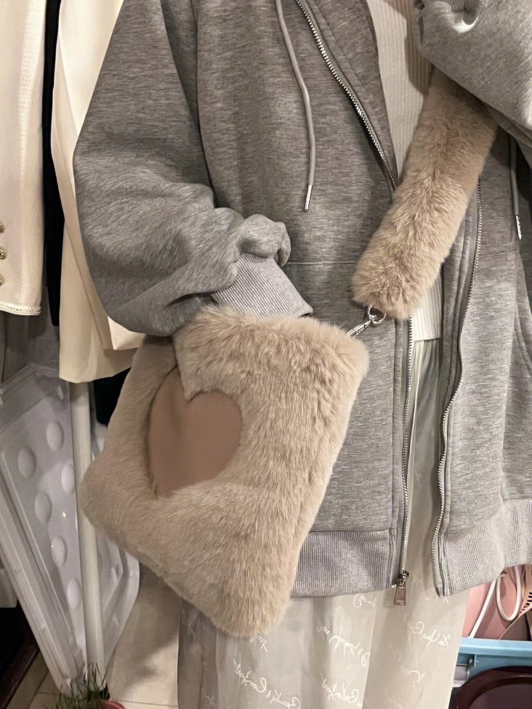 Women's Heart Plush Fashion Portable High-grade Fur Shoulder Bags