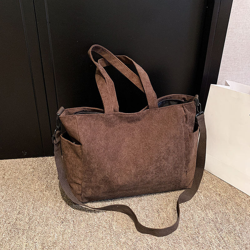 Women's Korean Corduroy Fashion Patchwork Retro Artistic Tote Bags