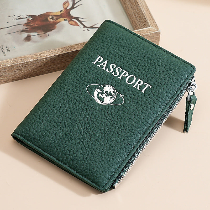 Multifunctional Leather Passport Wrapper Protective Zipper Id Package