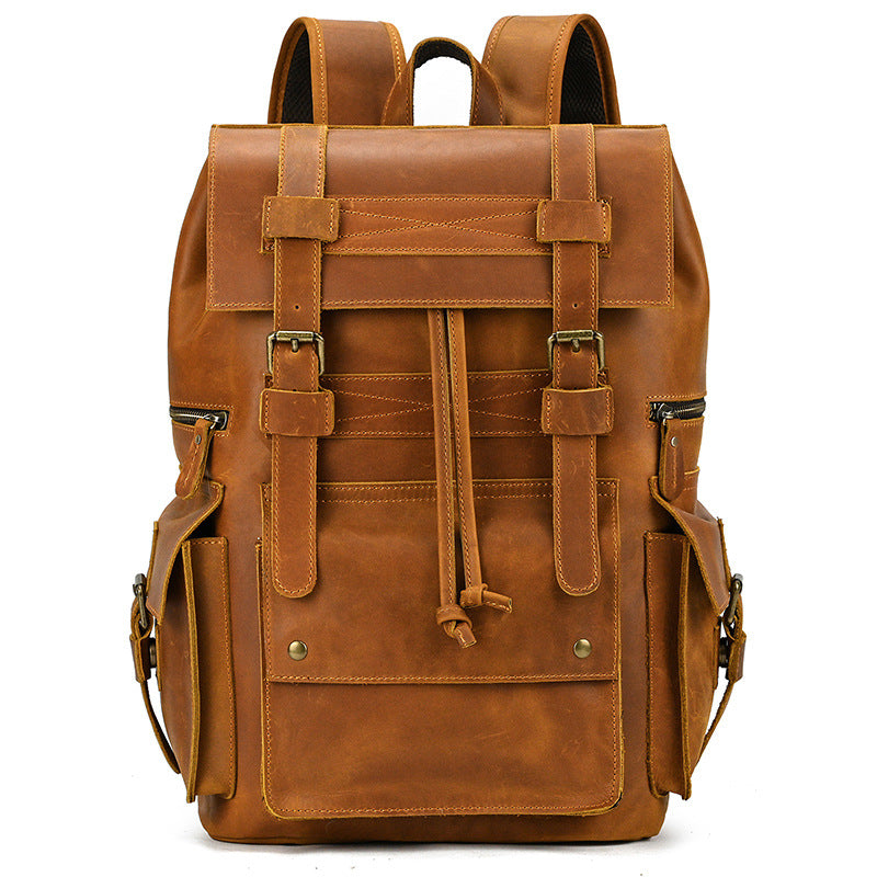 Men's Retro Crazy Horse Leather Cowhide Large Backpacks