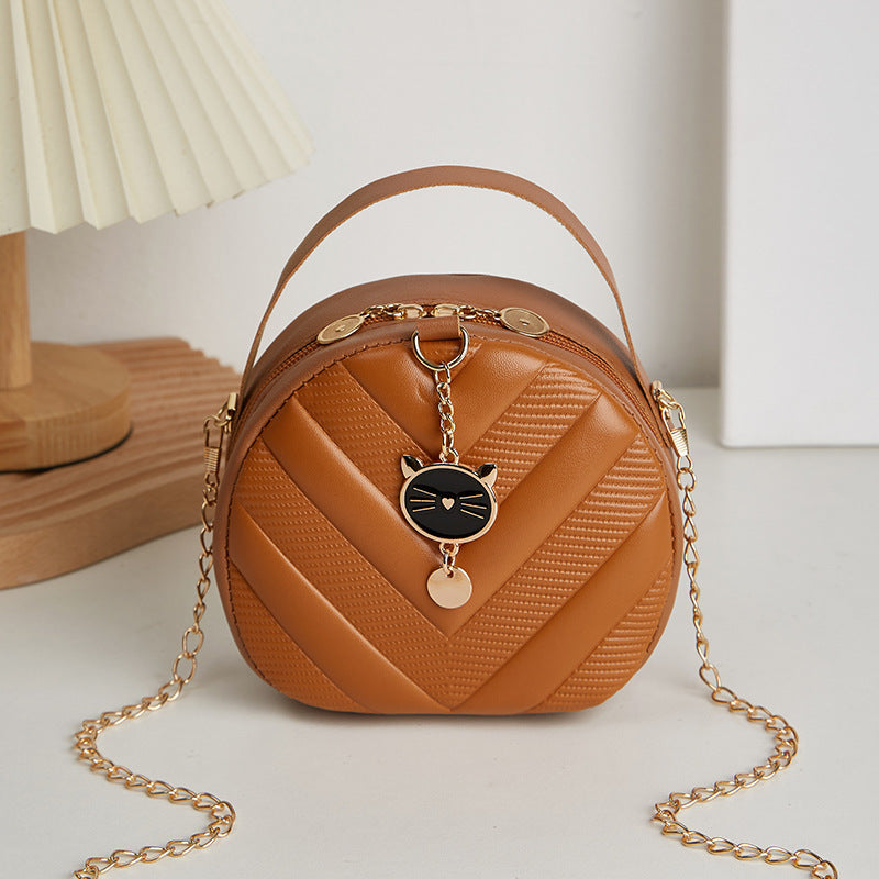 Women's Elegant Embossed Round Simple Chain Crossbody Bags