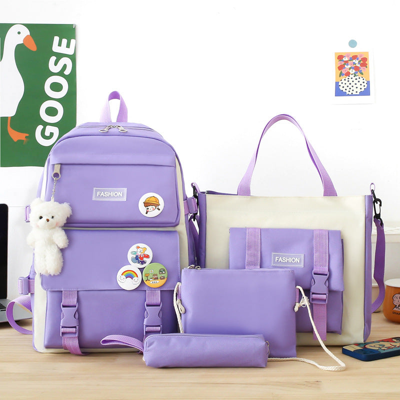 Primary Junior High College Canvas Contrast Backpacks