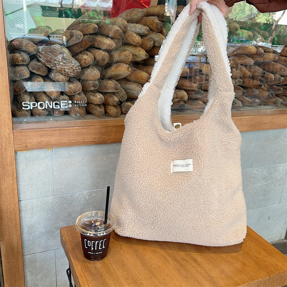 Lamb Fur Cute Plush Large Capacity Shoulder Bags