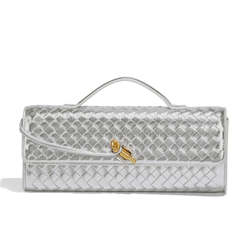 Trendy Woven Soft Leather Dinner Baguette Crossbody Bags