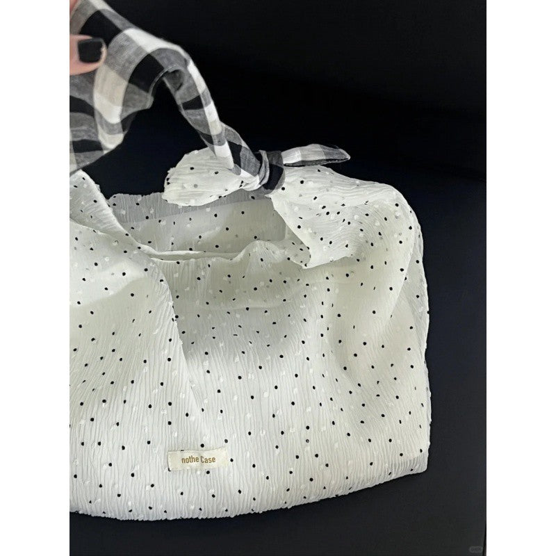 Capacity French Polka Dot Mori Style Canvas Crossbody Bags