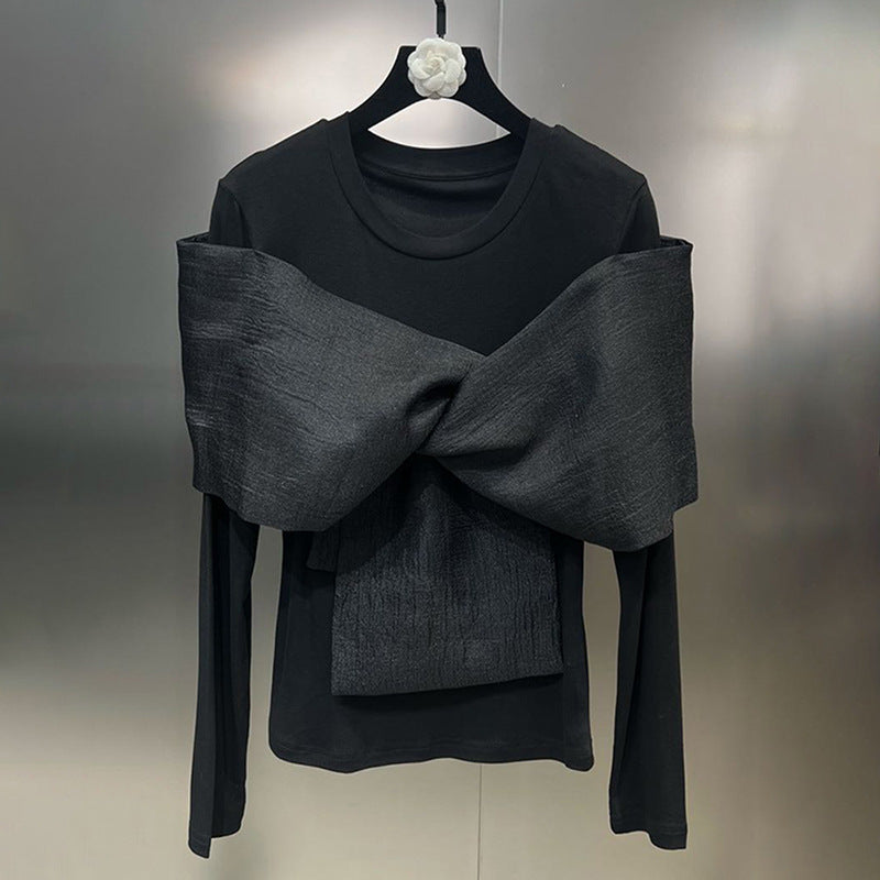 Women's Sleeve Unique Cross Bow Solid Color Blouses