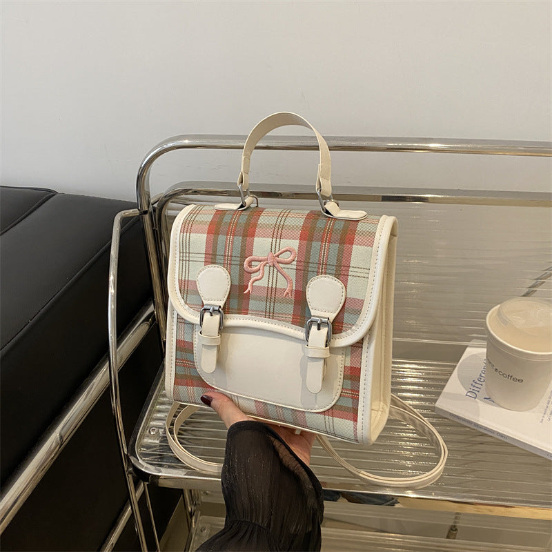 Women's Versatile Lattice Contrast Color Mini Portable Backpacks