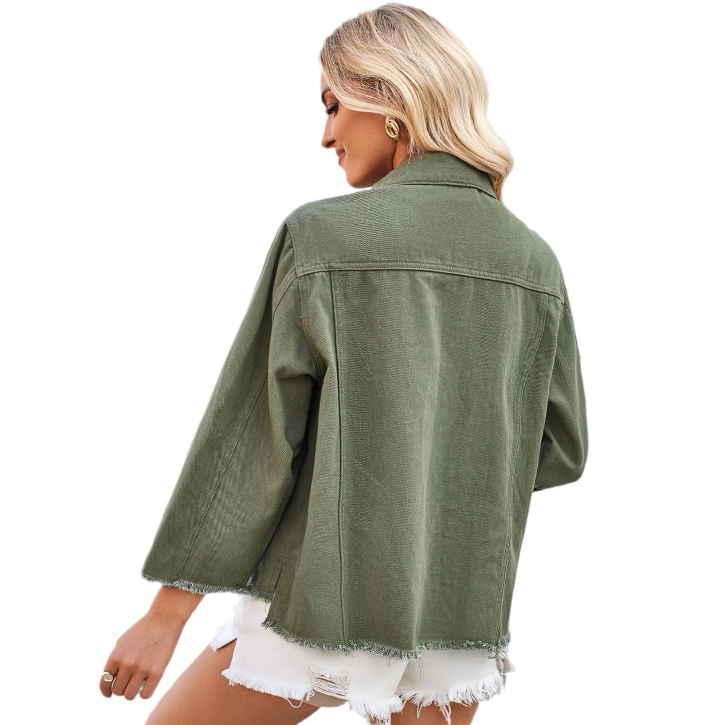 Women's Spring Washed Loose Three-quarter Sleeve Army Jackets