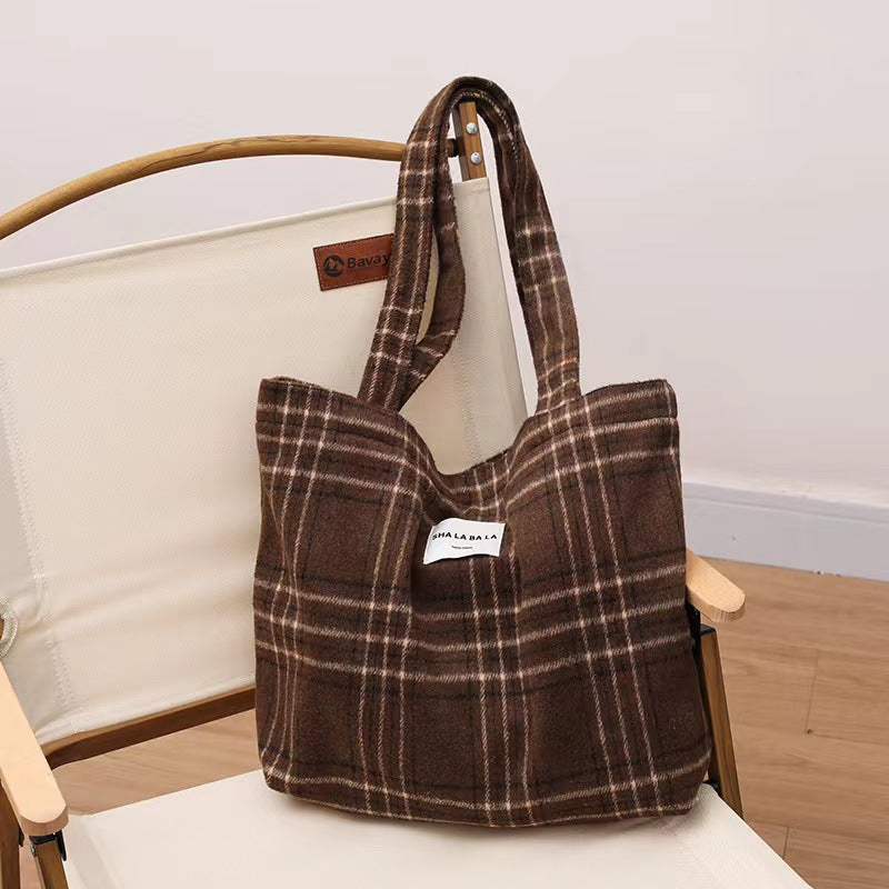 Women's Woolen Fashion Plaid Leopard Print Big Armpit Bags