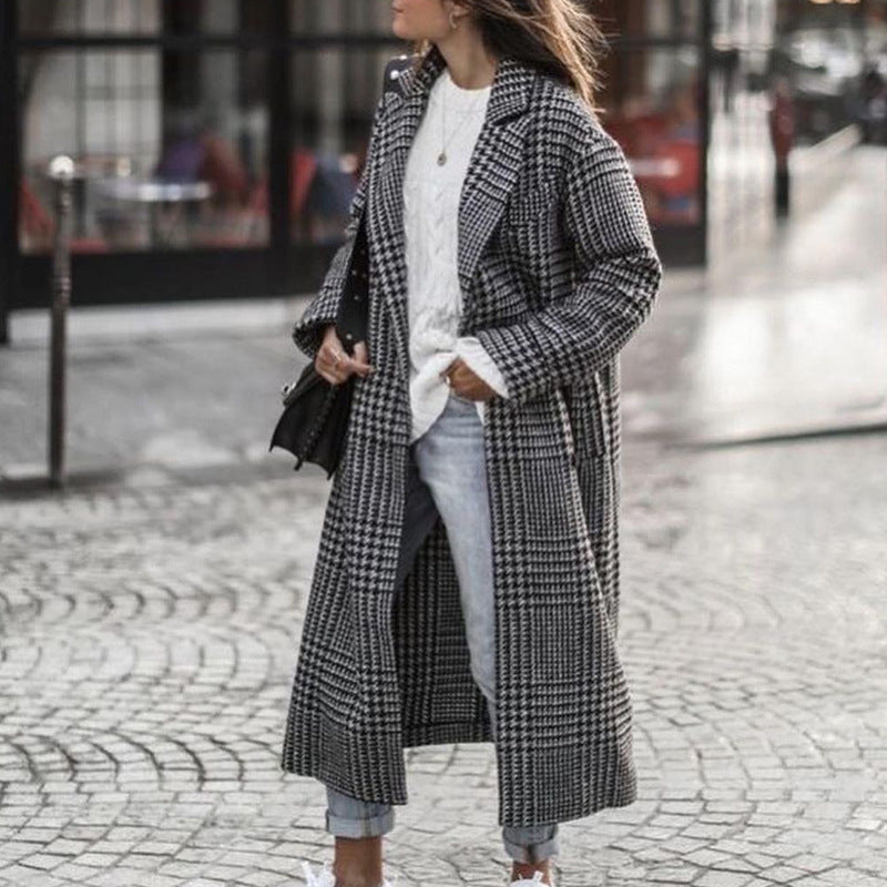 Women's Autumn Color Matching Plaid Long Sleeve Coats