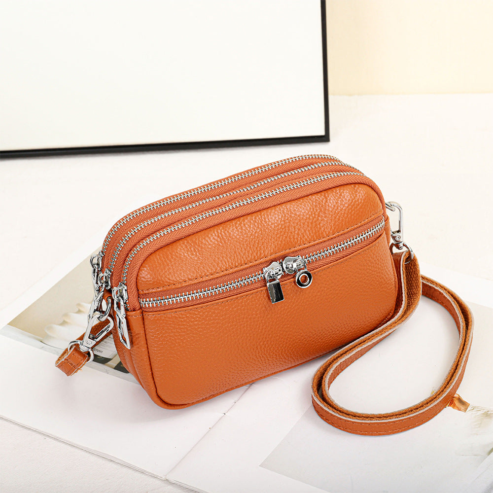 Women's Layer Cowhide Large Capacity Zip One Crossbody Bags