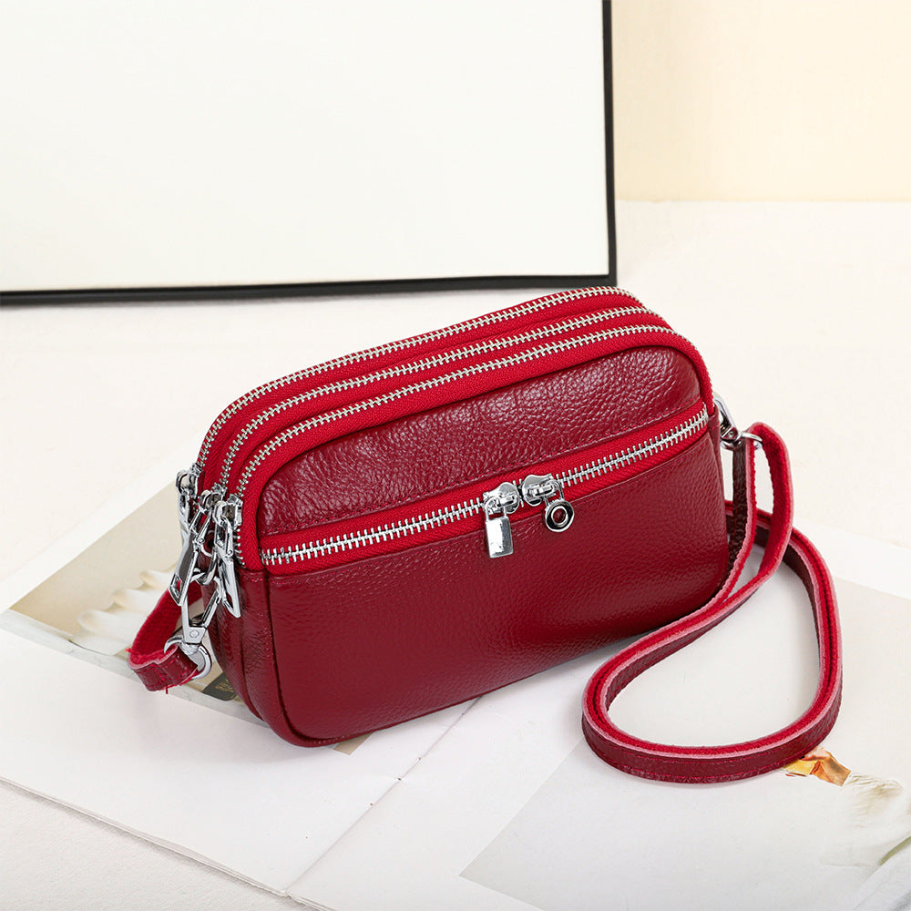 Women's Layer Cowhide Large Capacity Zip One Crossbody Bags