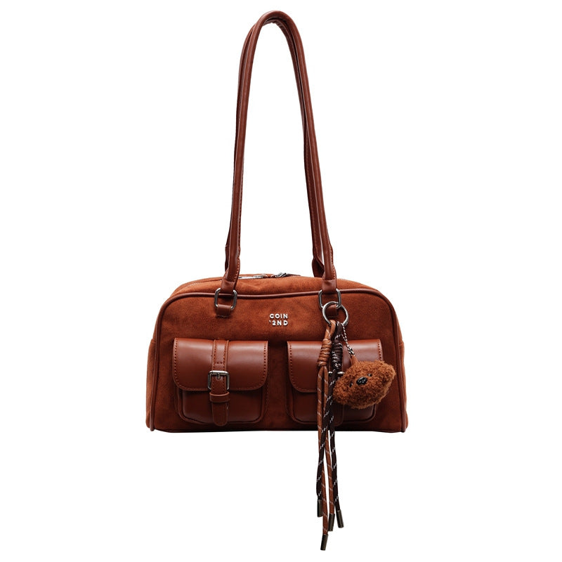 Women's Matte Stitching Portable Bowling Underarm Large Shoulder Bags