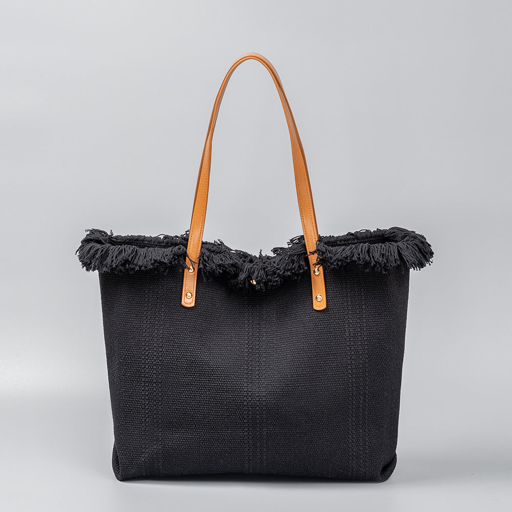 Women's Color Canvas Large Capacity Seaside Holiday Shoulder Bags