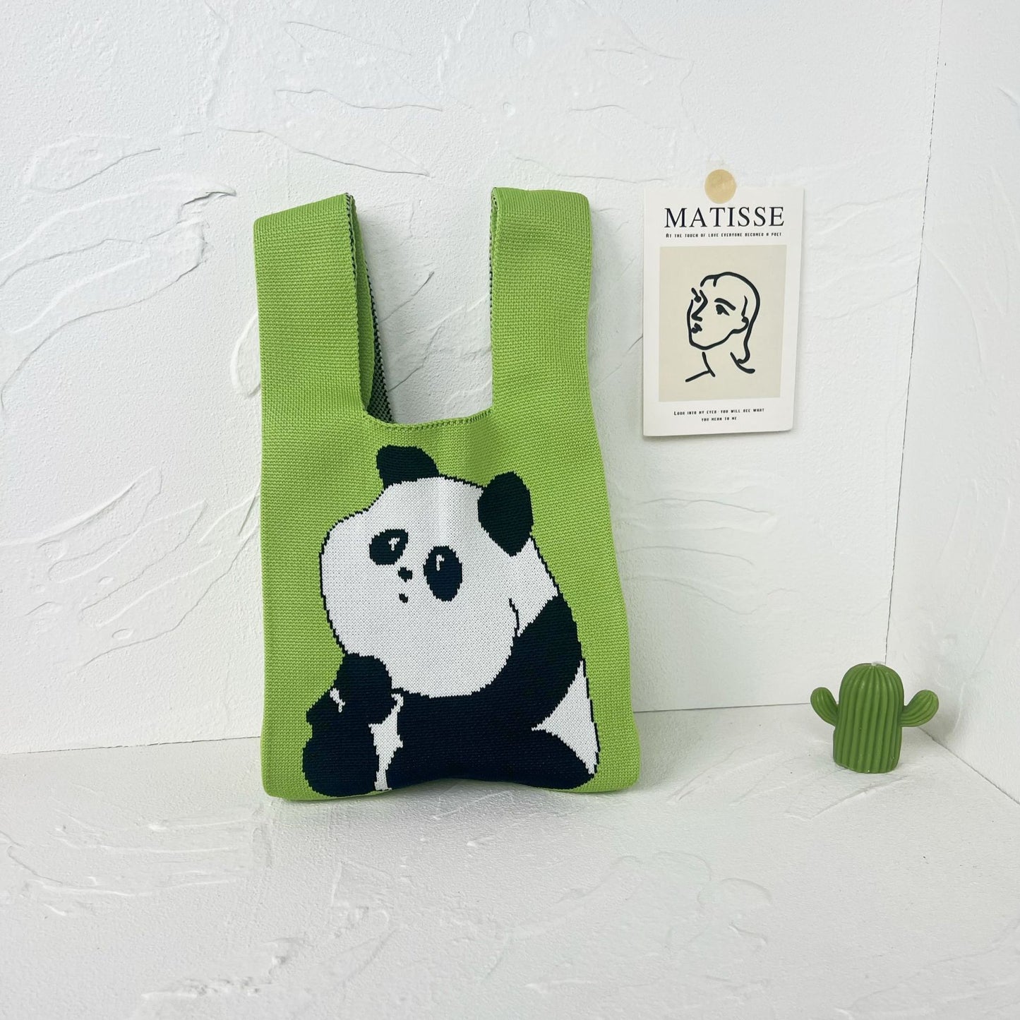 Women's High-grade Panda Knitted Polyester Knit Phone Bags
