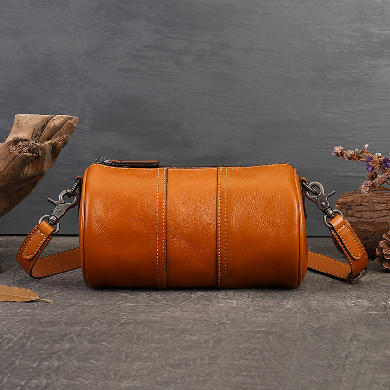 Women's High-grade Cylinder Genuine Leather Large Capacity Crossbody Bags