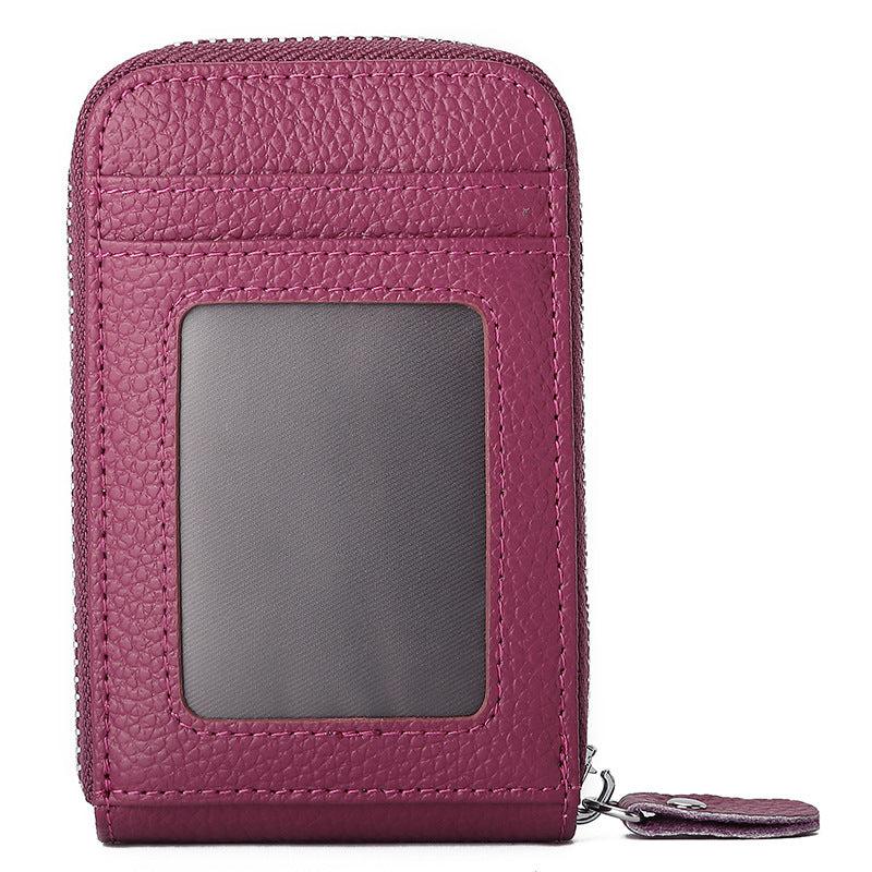 Fashion Solid Color Lychee Pattern Male Card Holder