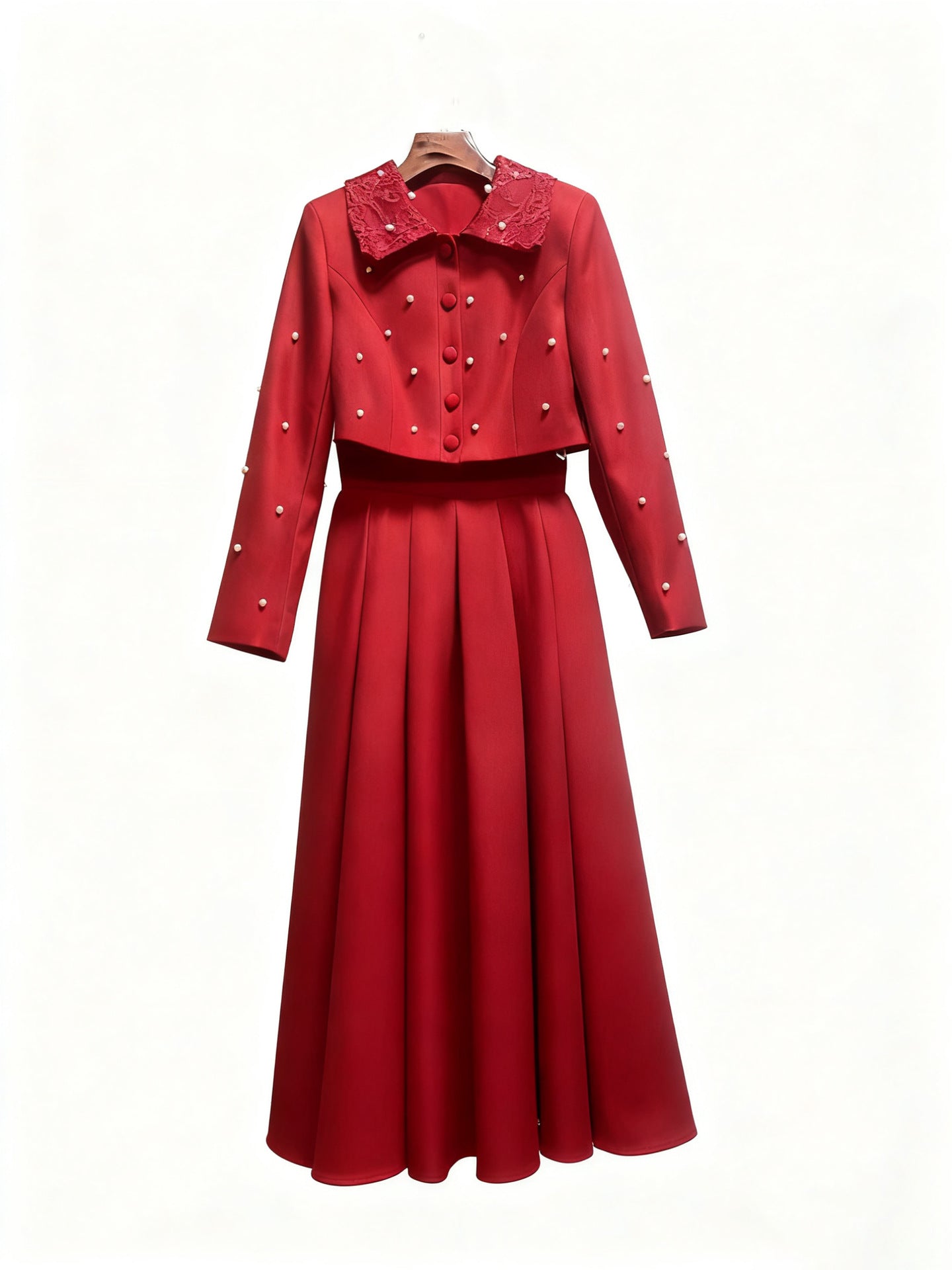 Women's Slim Long Dress Temperament Pure Color Beaded Suits