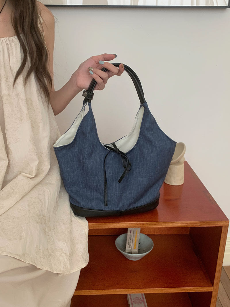 Women's Niche Stitching Canvas Commuting Fashion Underarm Shoulder Bags