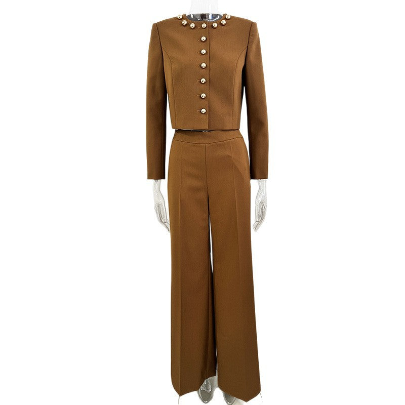 Fashion Round Neck Simple Buttons Decorative Suits