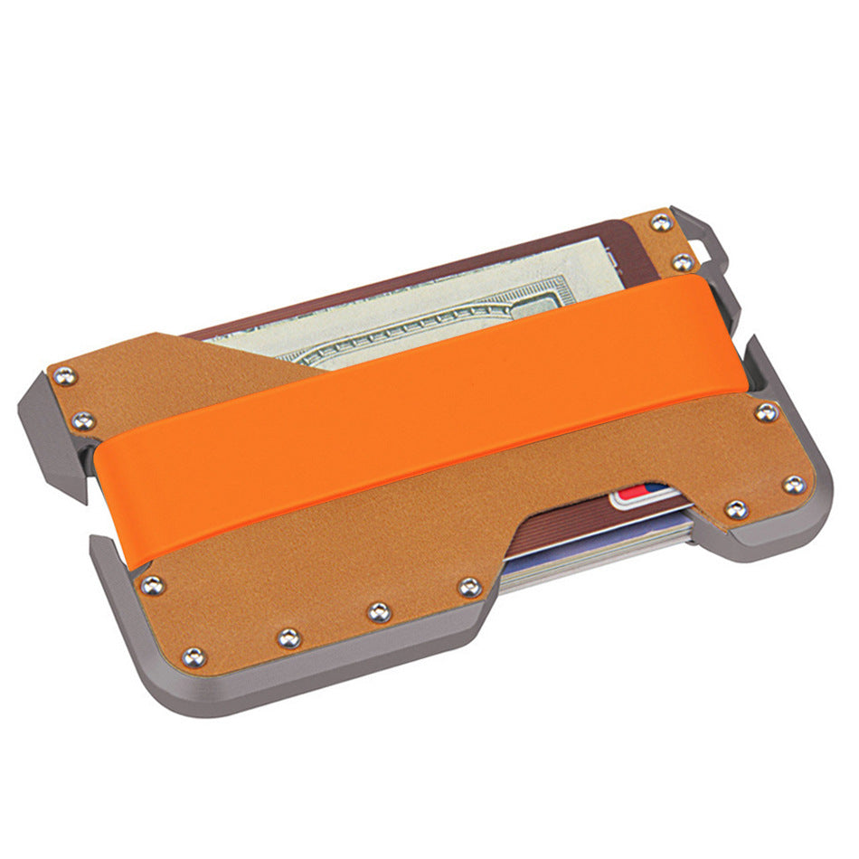 Metal Swiping Leather Stainless Steel Clamp Card Holder