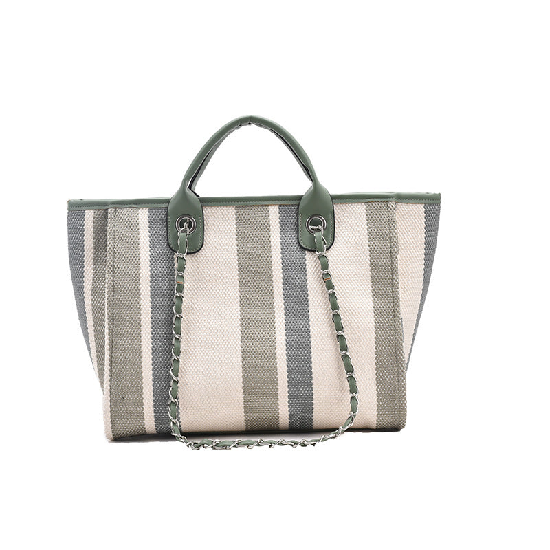 Women's Korean Style Large Capacity Striped Chain Shoulder Bags