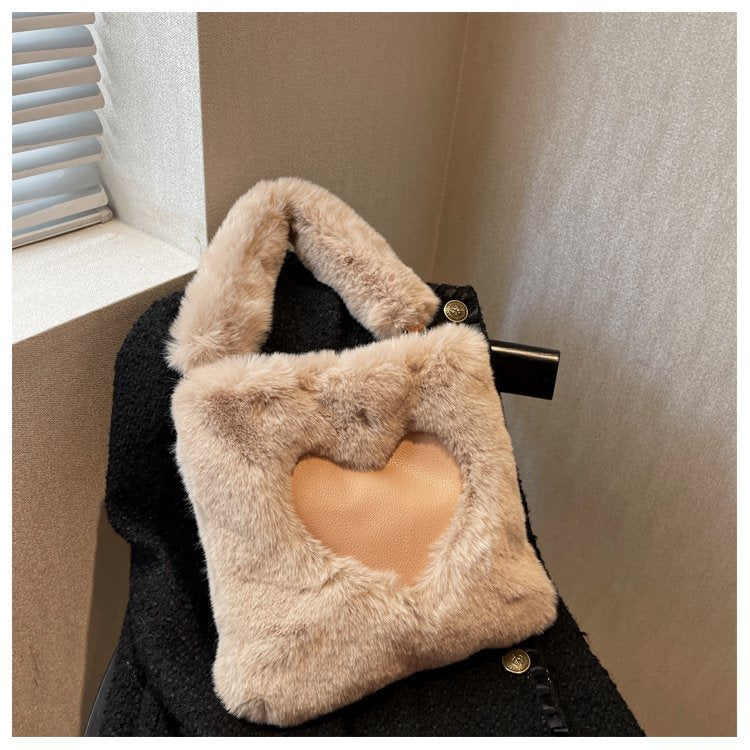 Women's Fashion Heart Large Capacity Plush Crossbody Bags