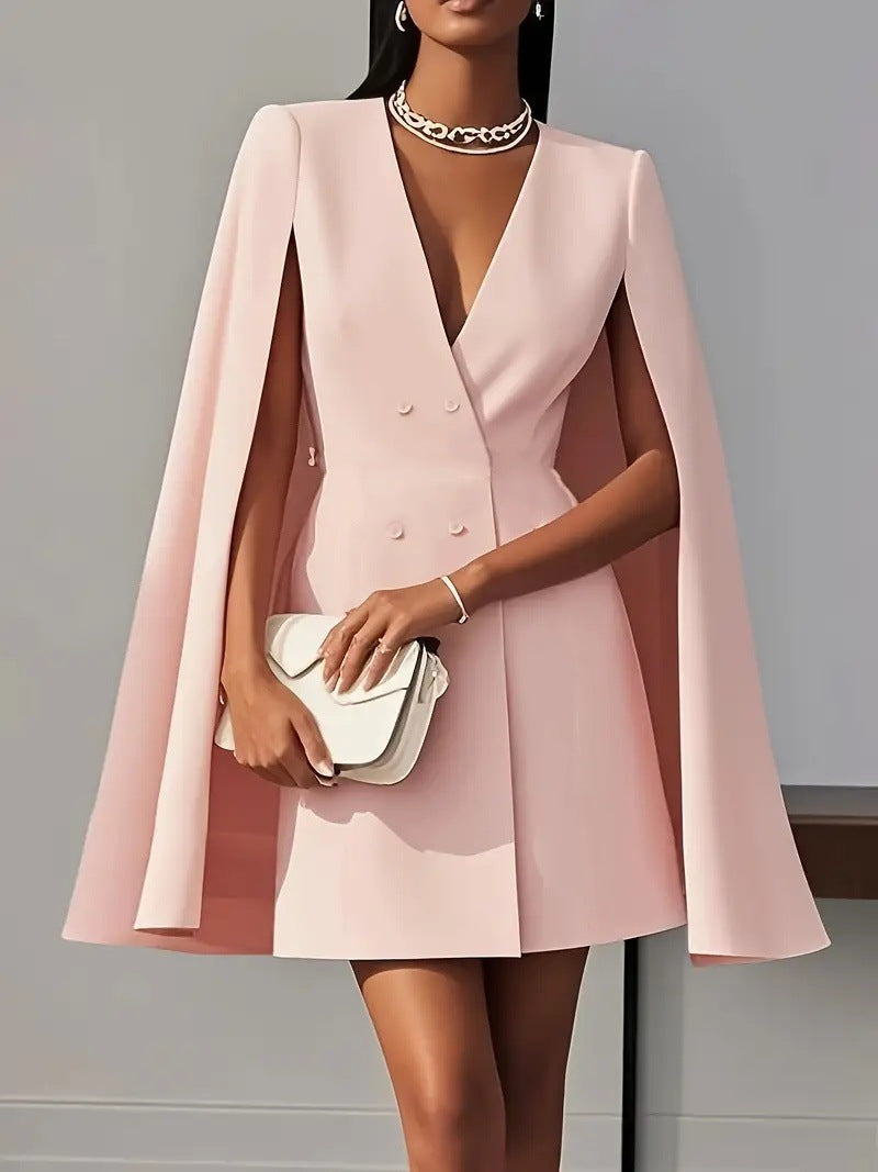 Women's Commuter Double Breasted Shawl Cape Solid Blazers