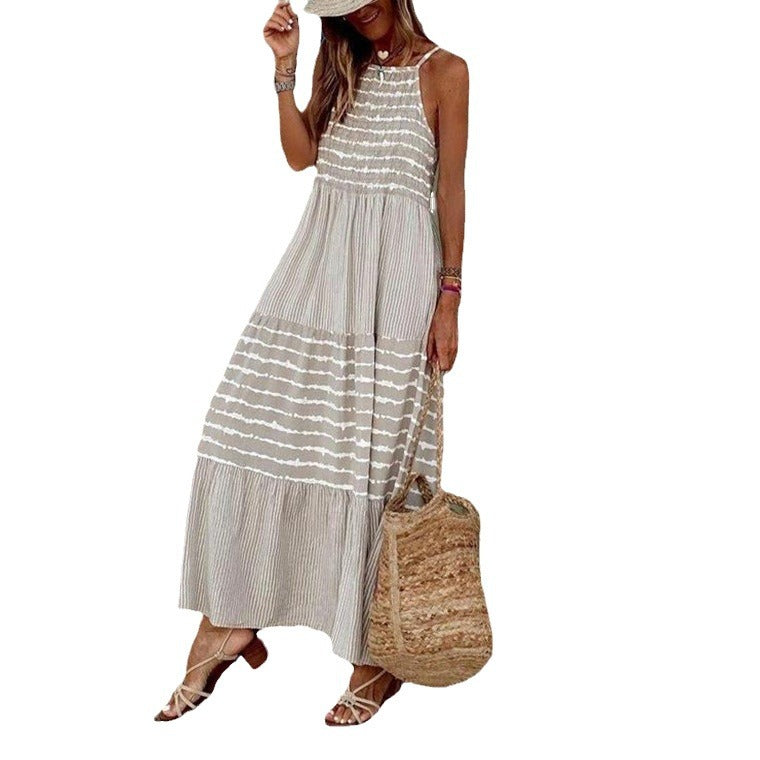 Women's Fashionable Elegant Strap Type Round Neck Large Swing Dress