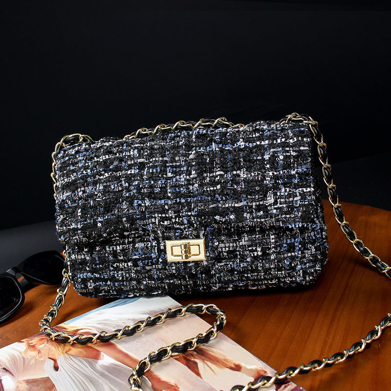 Women's Plaid Wool Classic Style Rhombus Chain Crossbody Bags