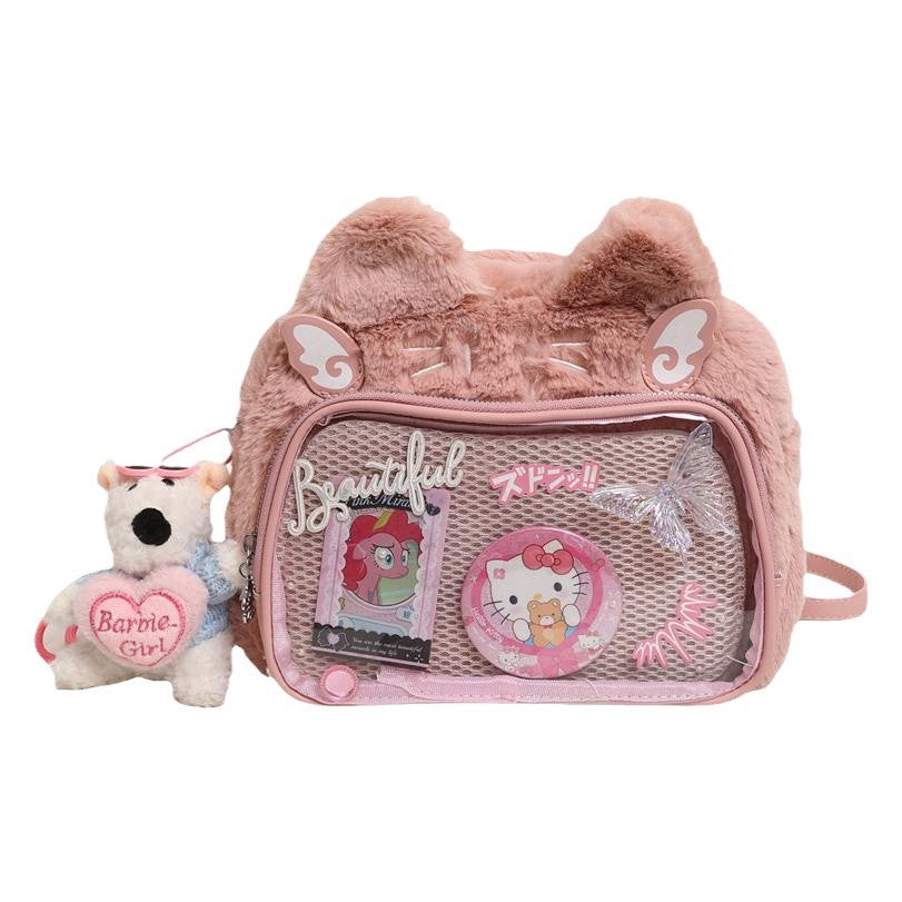 Women's Comic Show Cartoon Plush Bar Transparent Crossbody Bags