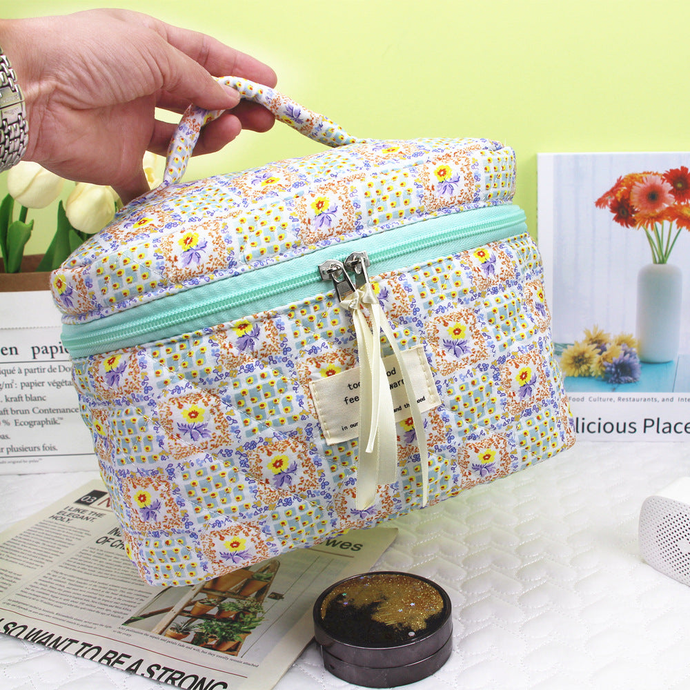 Plaid Love Embroidery Cute Large Capacity Portable Storage Cosmetic Bags
