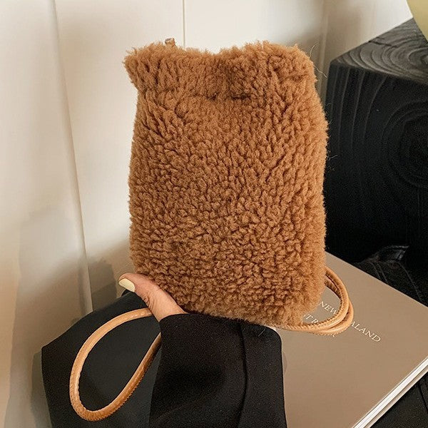 Women's Korean Style Solid Color Furry Mini Shoulder Bags